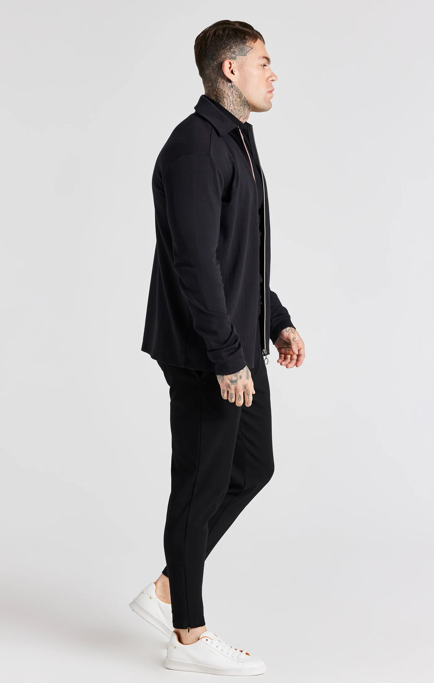 Black Herringbone Zip Thru Shirt - Image 5