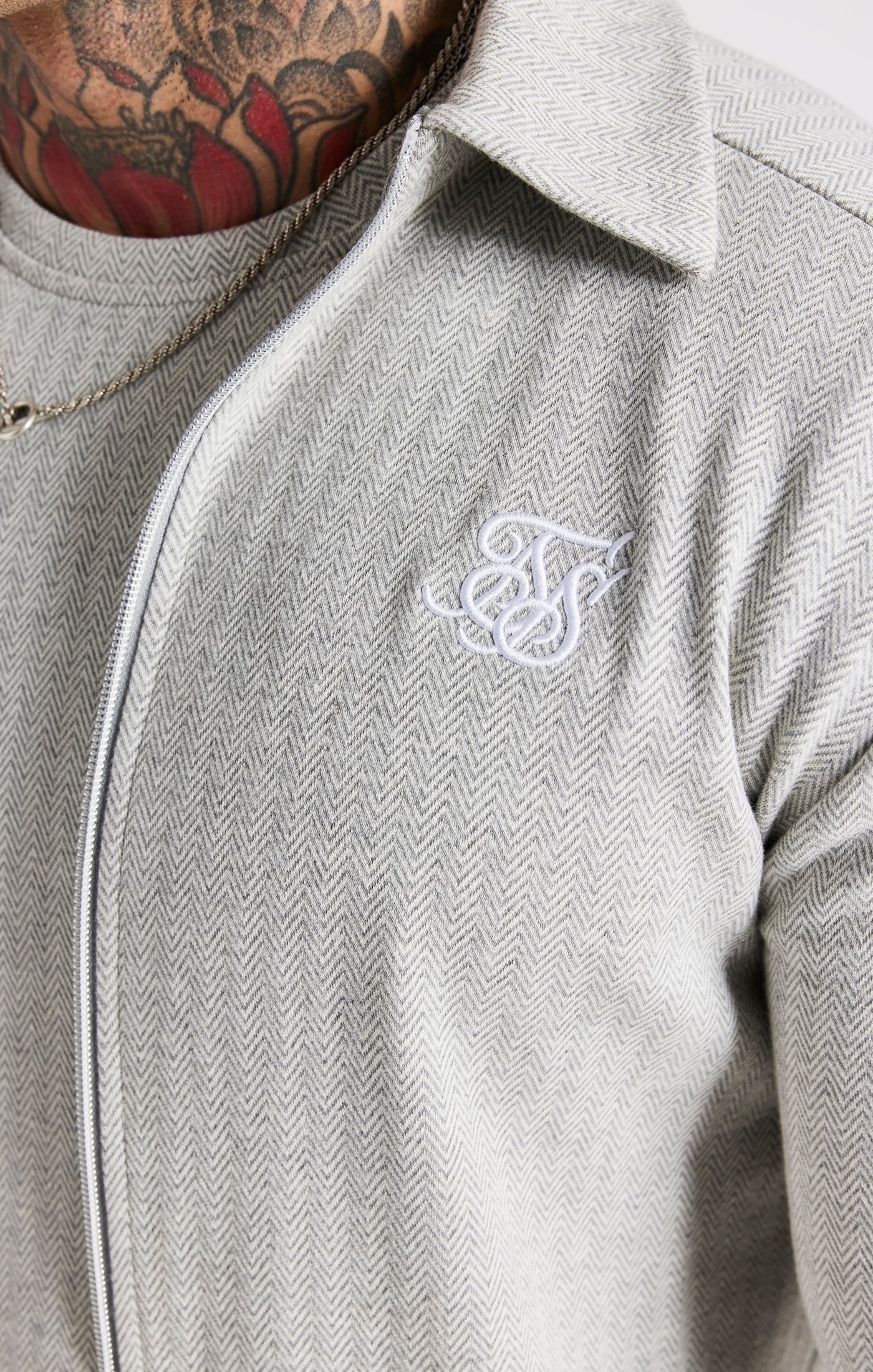Grey Herringbone Zip Thru Shirt - Image 2