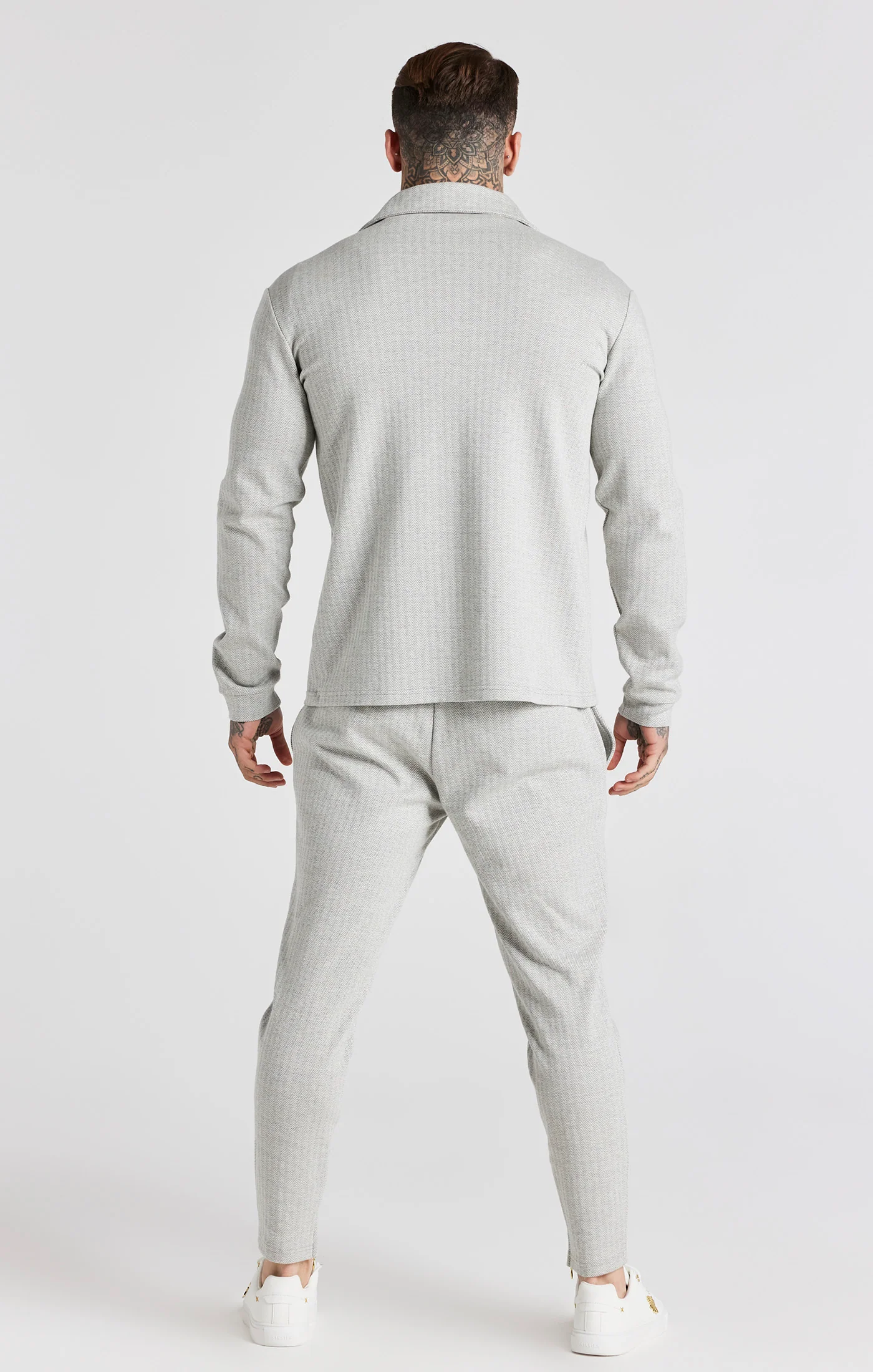 Grey Herringbone Zip Thru Shirt - Image 6