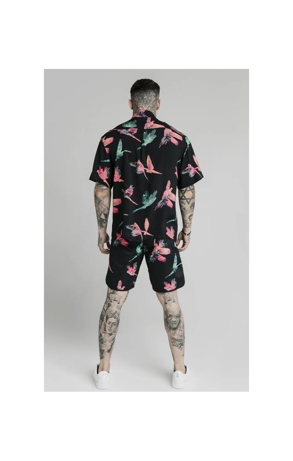 SikSilk High Collar Resort Shirt - Black,Teal & Pink - Image 5