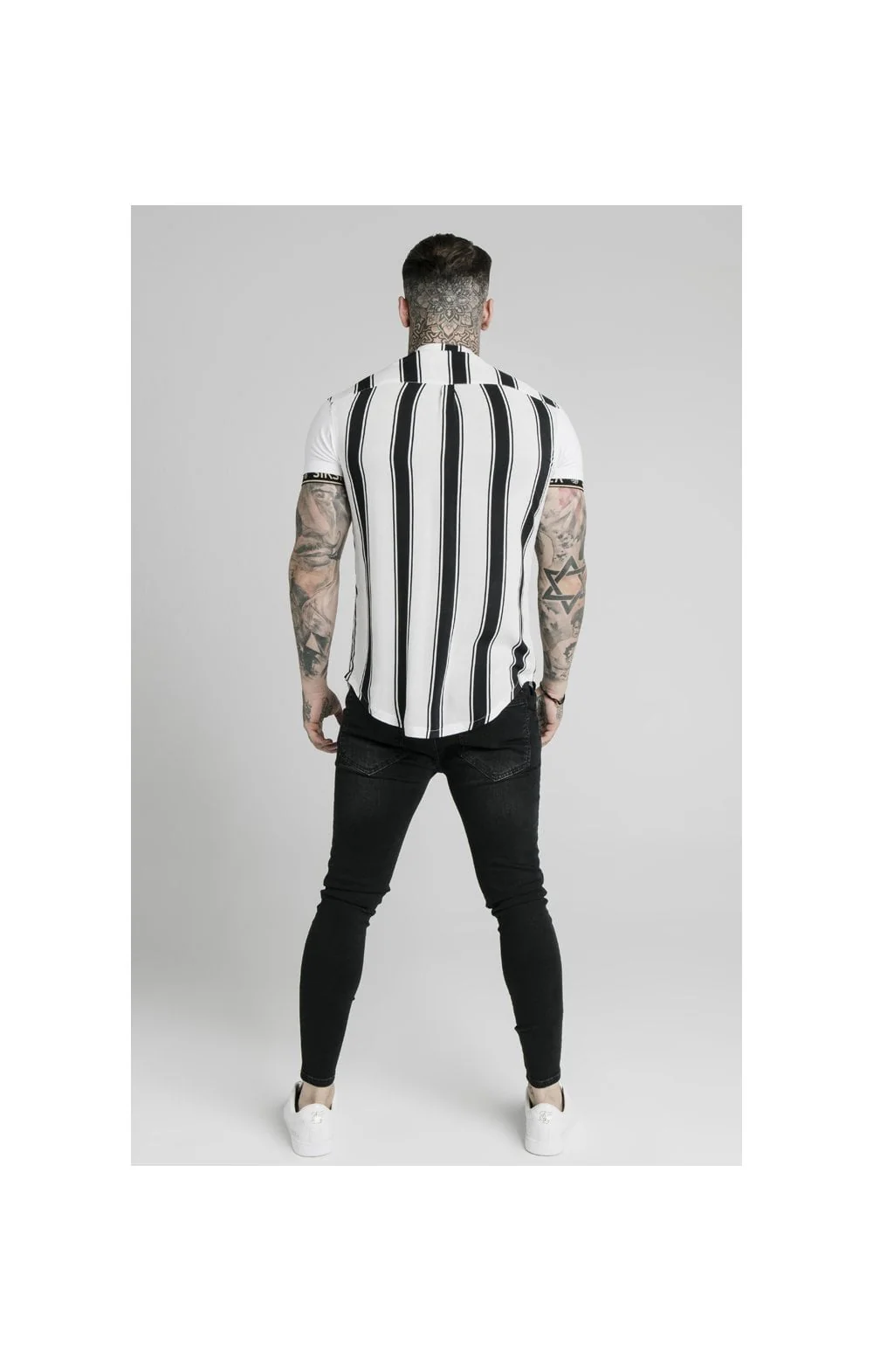 SikSilk High Collar Resort Shirt - Black & White - Image 5