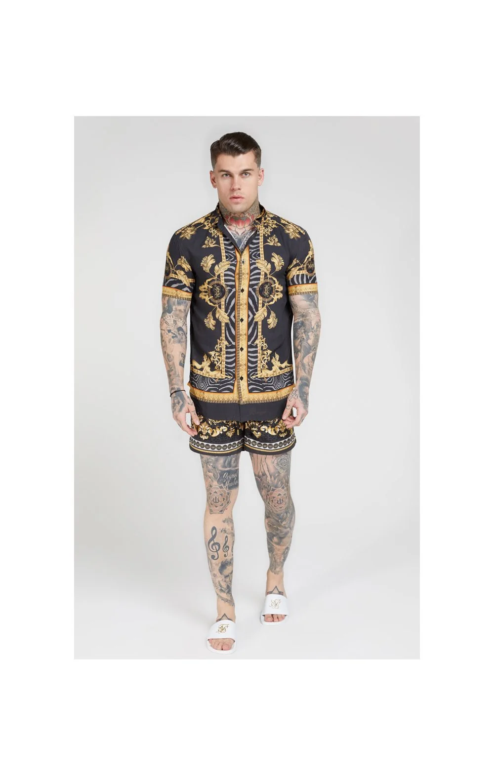 SikSilk High Collar Resort Shirt - Ocean Black - Image 3