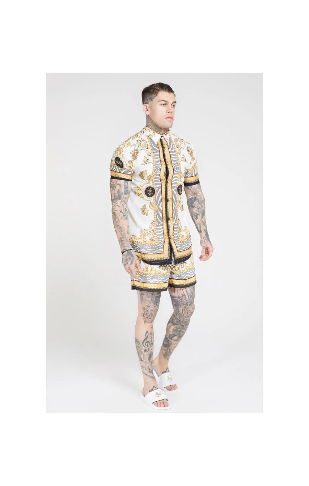 SikSilk High Collar Resort Shirt - Ocean Off White - Image 4