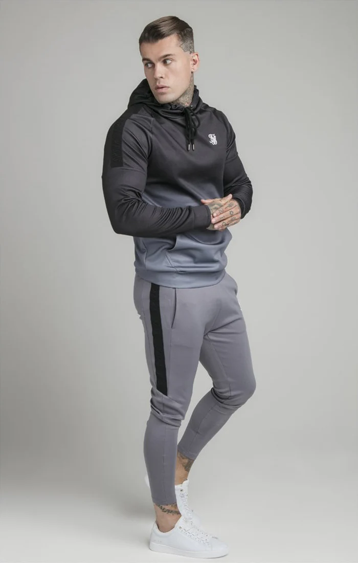 SikSilk High Fade Poly Hoodie - Grey & Black - Image 3