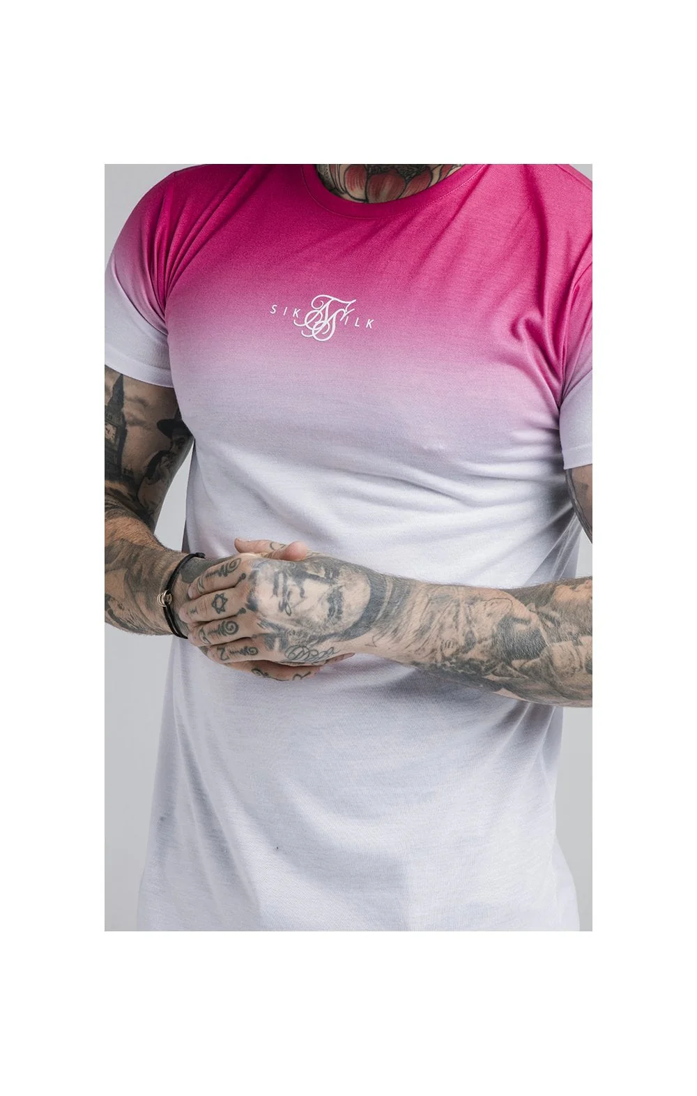 SikSilk High Fade Tee - Pink & White - Image 3