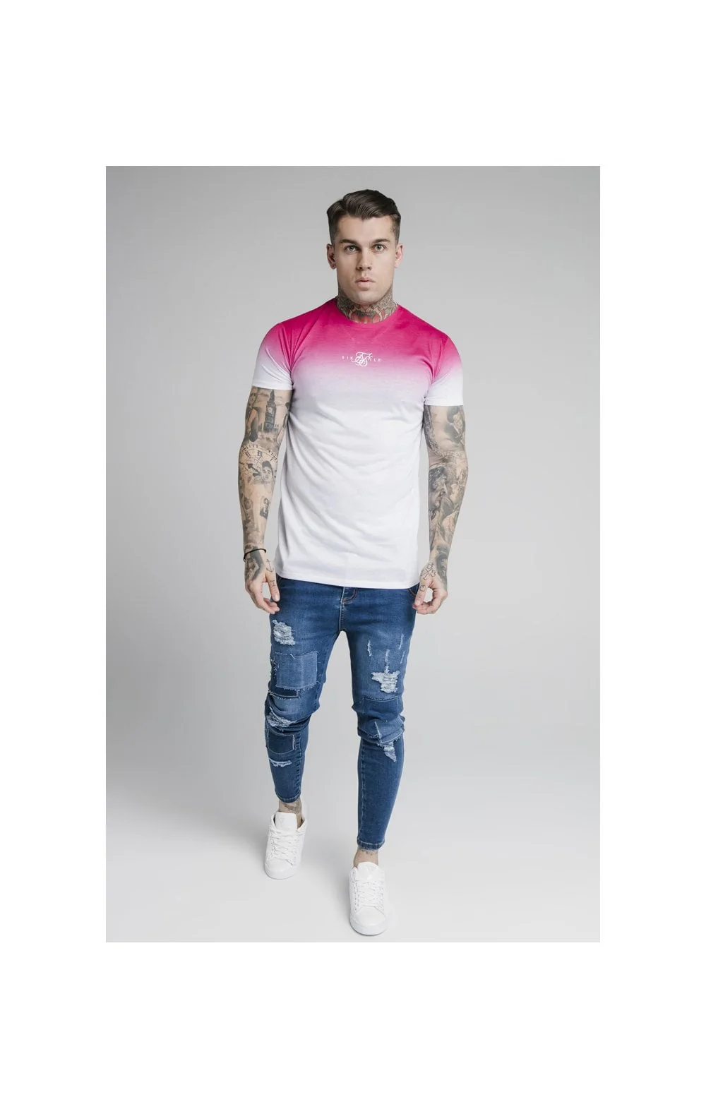 SikSilk High Fade Tee - Pink & White - Image 4