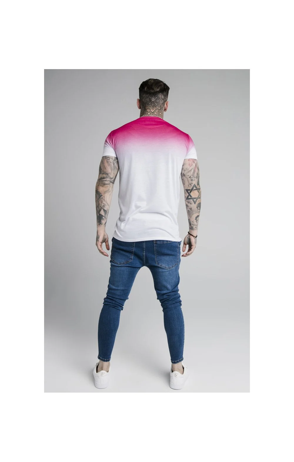 SikSilk High Fade Tee - Pink & White - Image 7