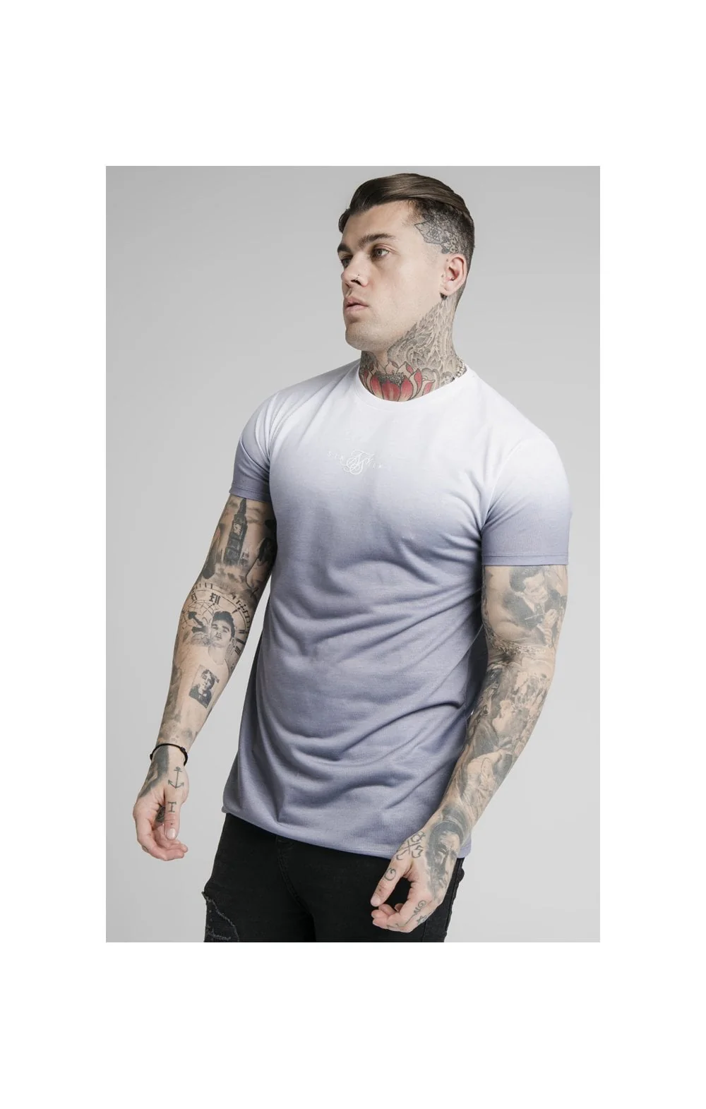 SikSilk High Fade Tee – White & Grey