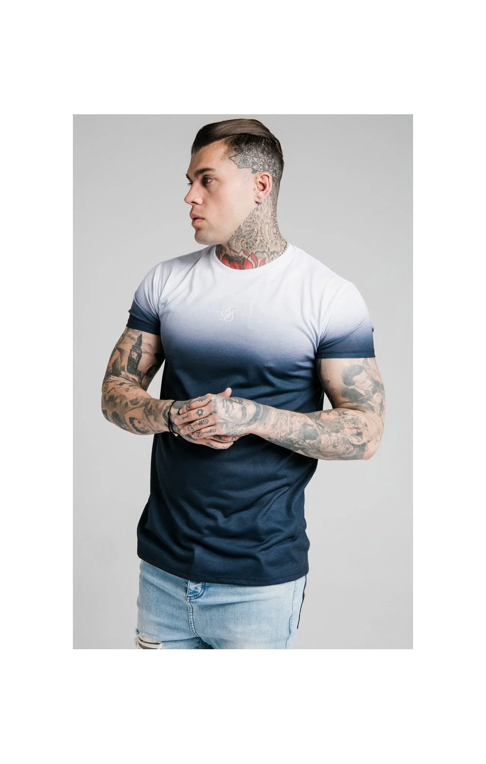 SikSilk High Fade Tee – White & Navy
