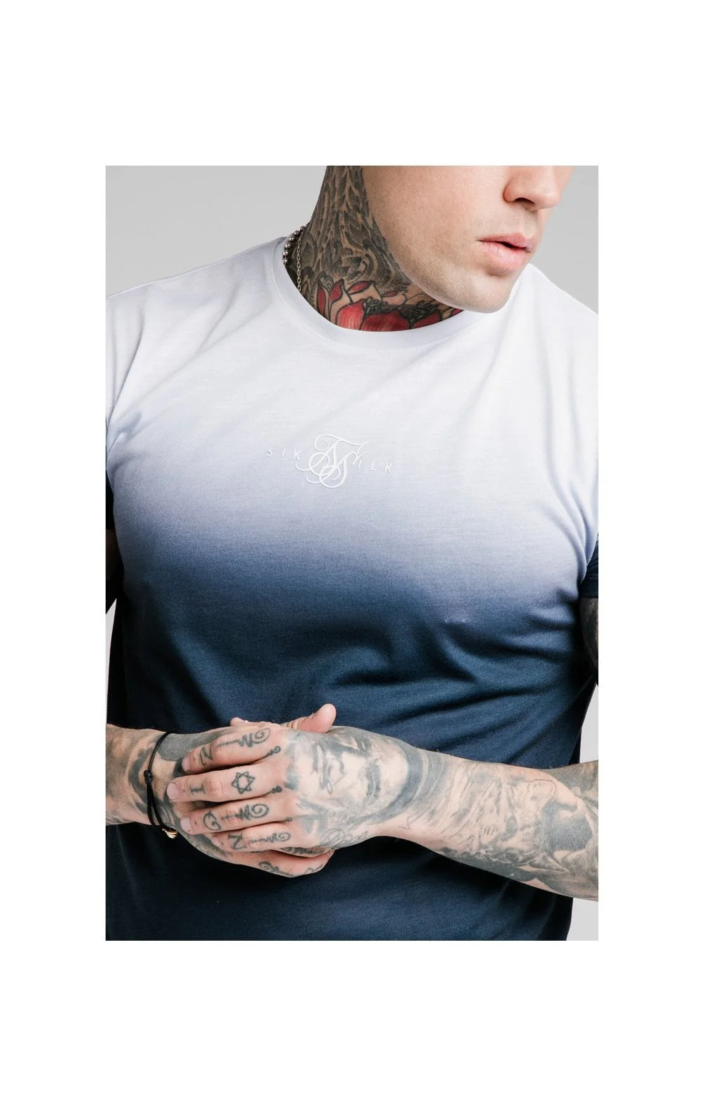 SikSilk High Fade Tee – White & Navy - Image 2