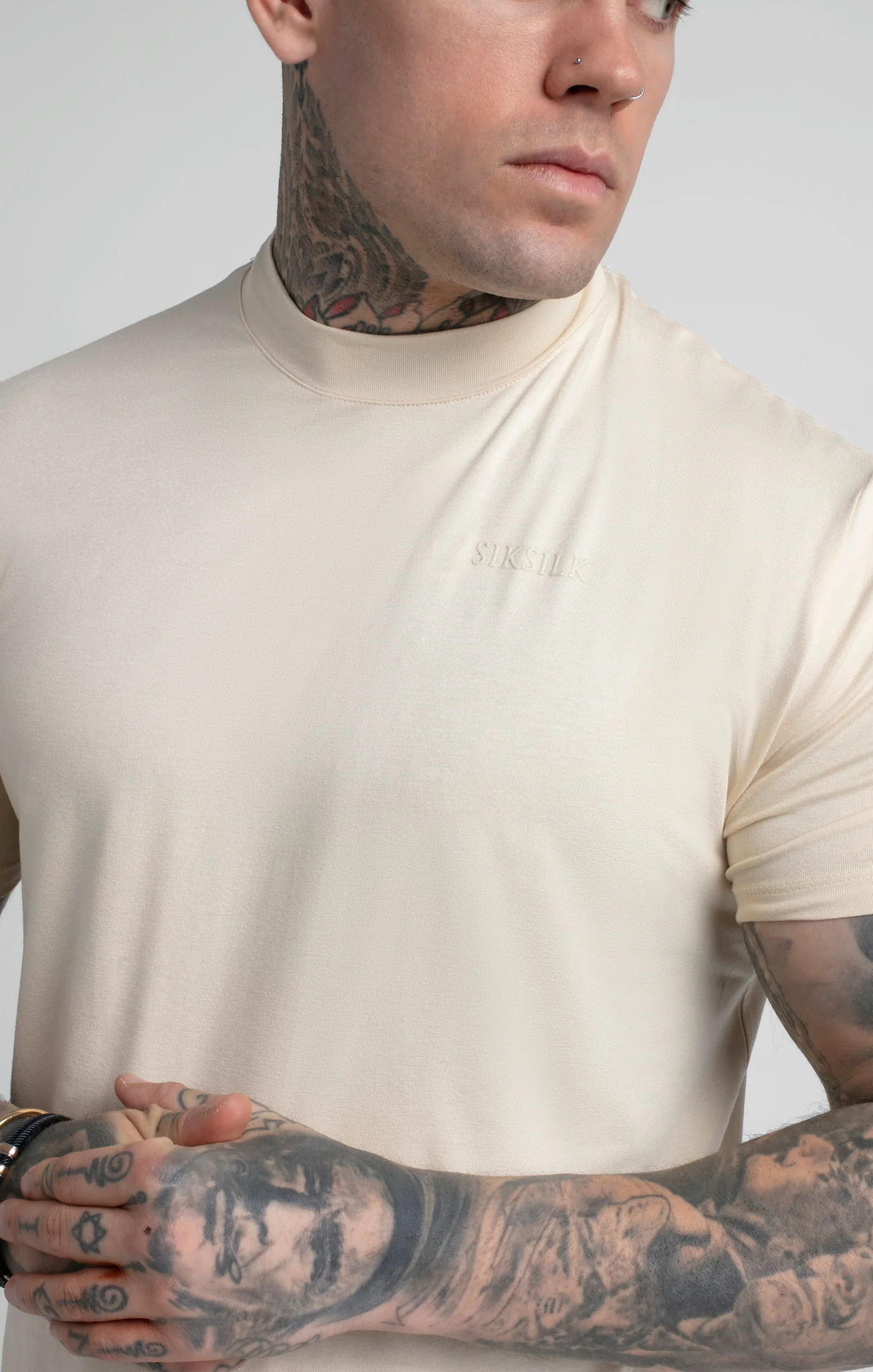 Beige High Neck T-Shirt - Image 3