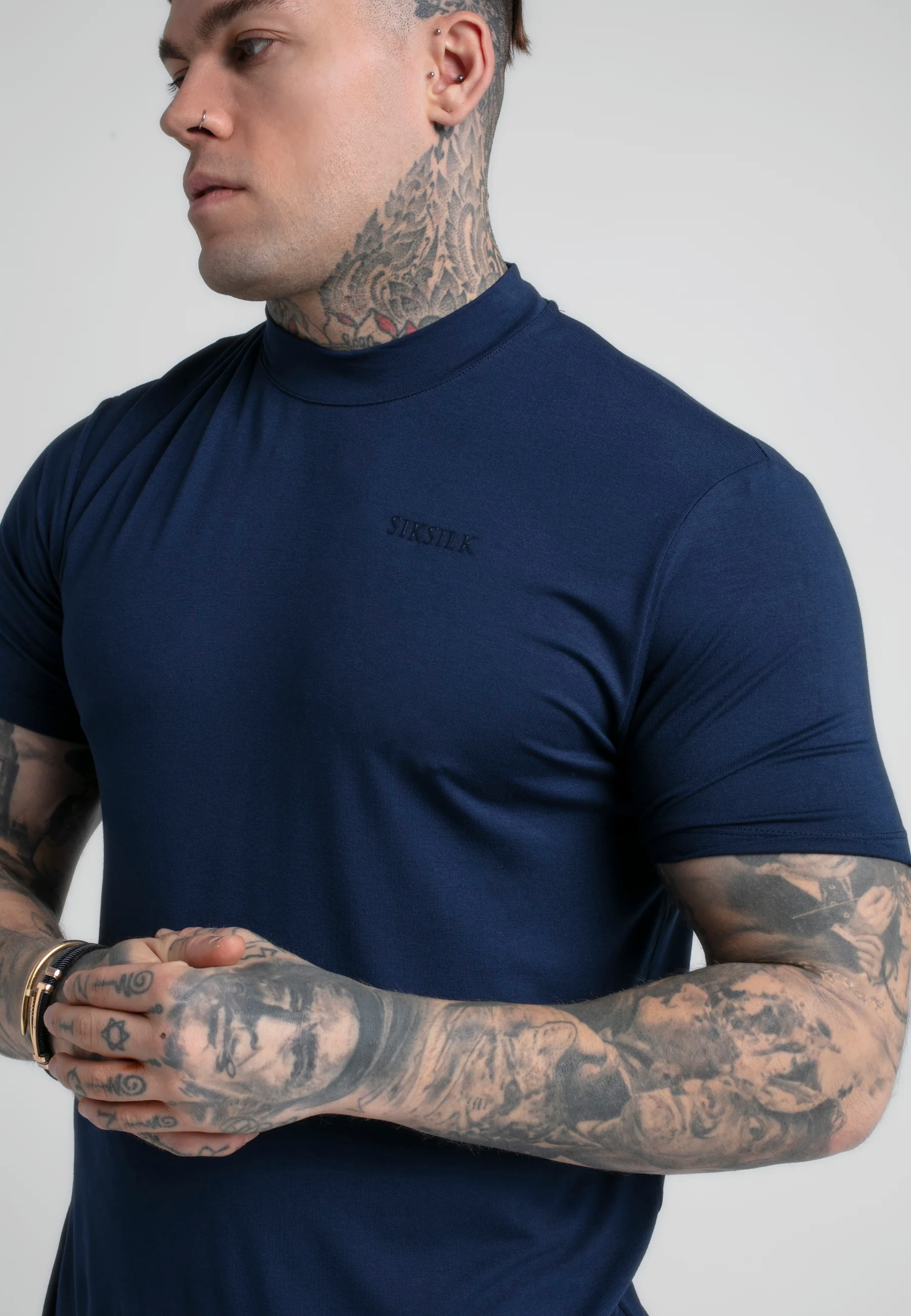 Navy High Neck T-Shirt - Image 3