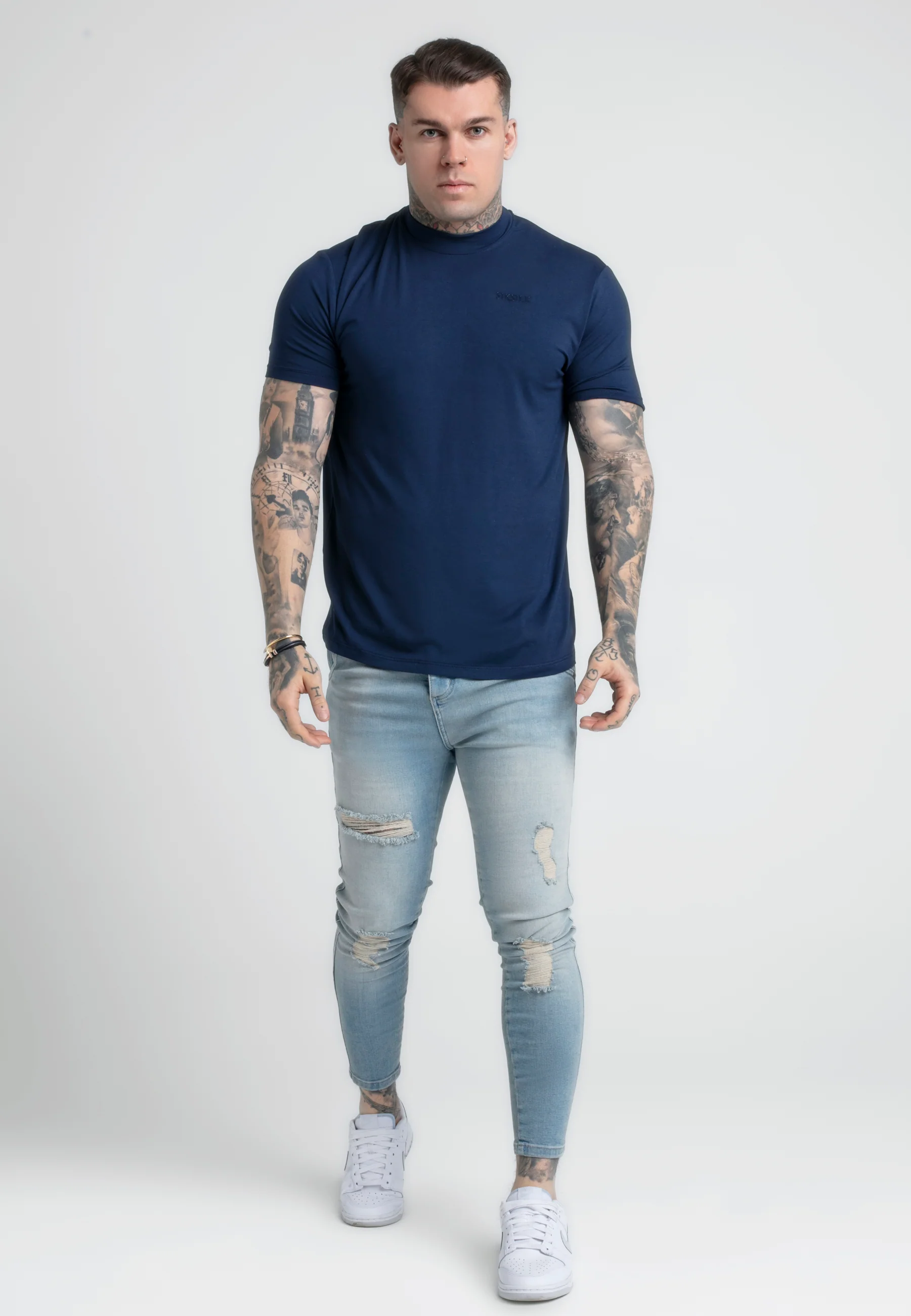 Navy High Neck T-Shirt - Image 4
