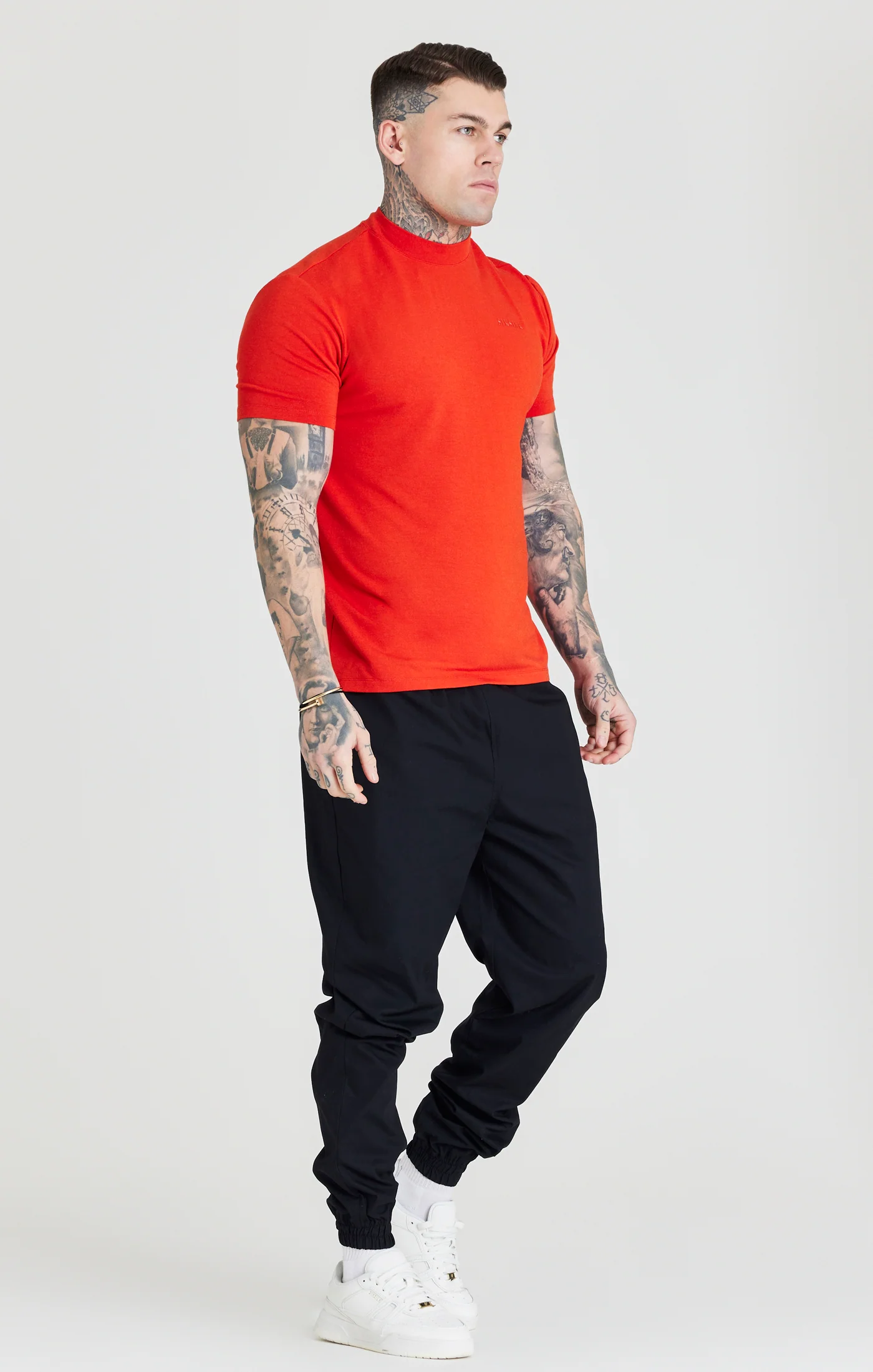 Red High Neck Viscose Muscle Fit T-Shirt - Image 3