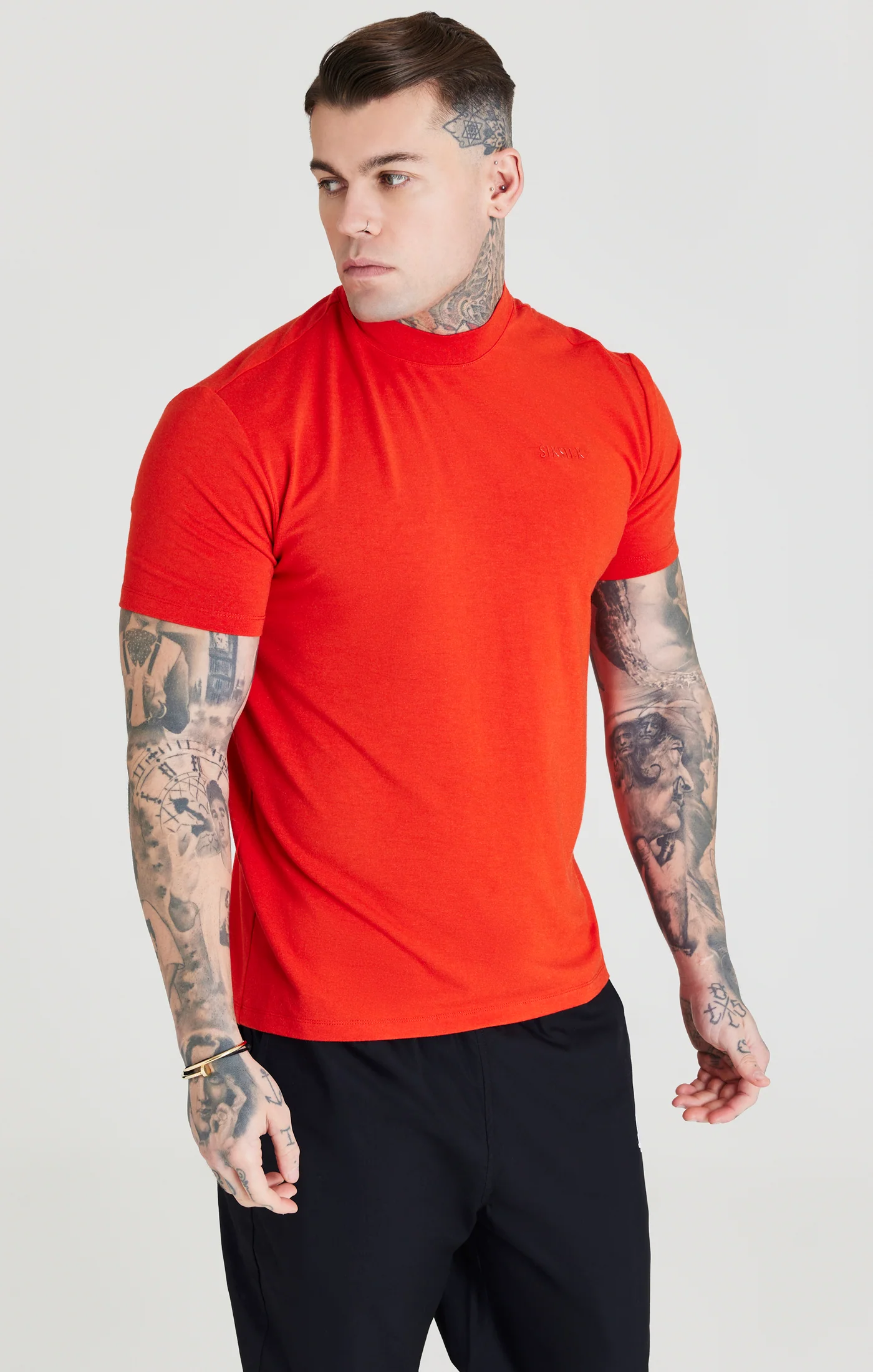 Red High Neck Viscose Muscle Fit T-Shirt - Image 6