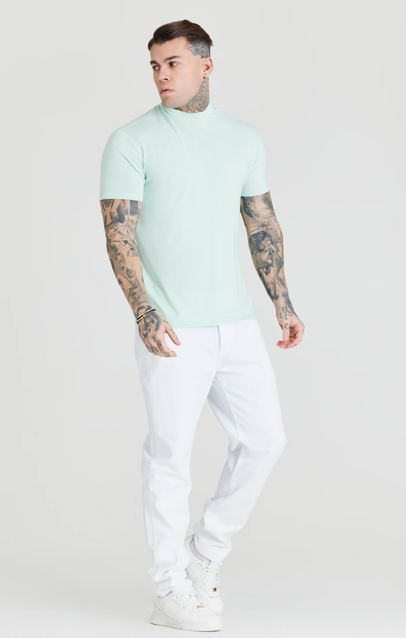 Teal High Neck Viscose Muscle Fit T-Shirt - Image 5