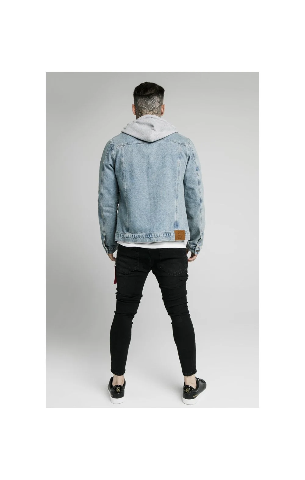 SikSilk Hooded Denim Jacket - Light Blue Wash - Image 6