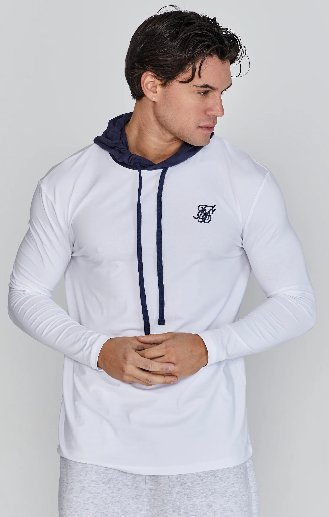 White Navy Hooded Top