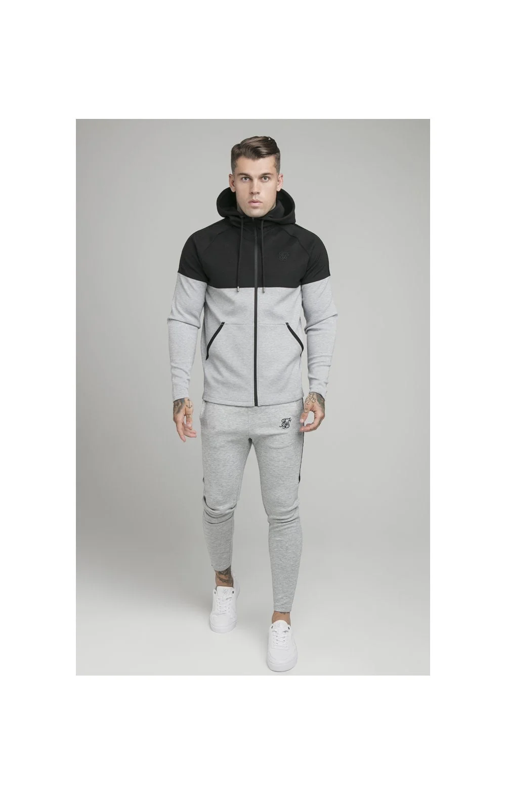 Black Motion Tape Zip Through Hoodie And Jogger Set - Image 2