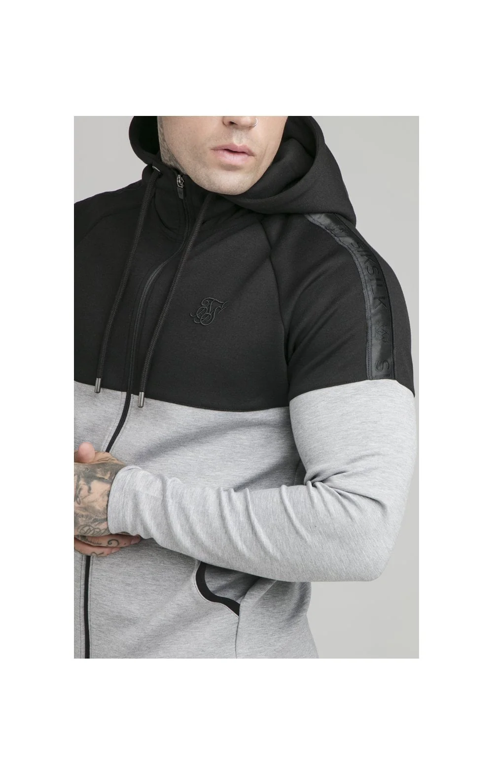 Black Motion Tape Zip Through Hoodie And Jogger Set - Image 3