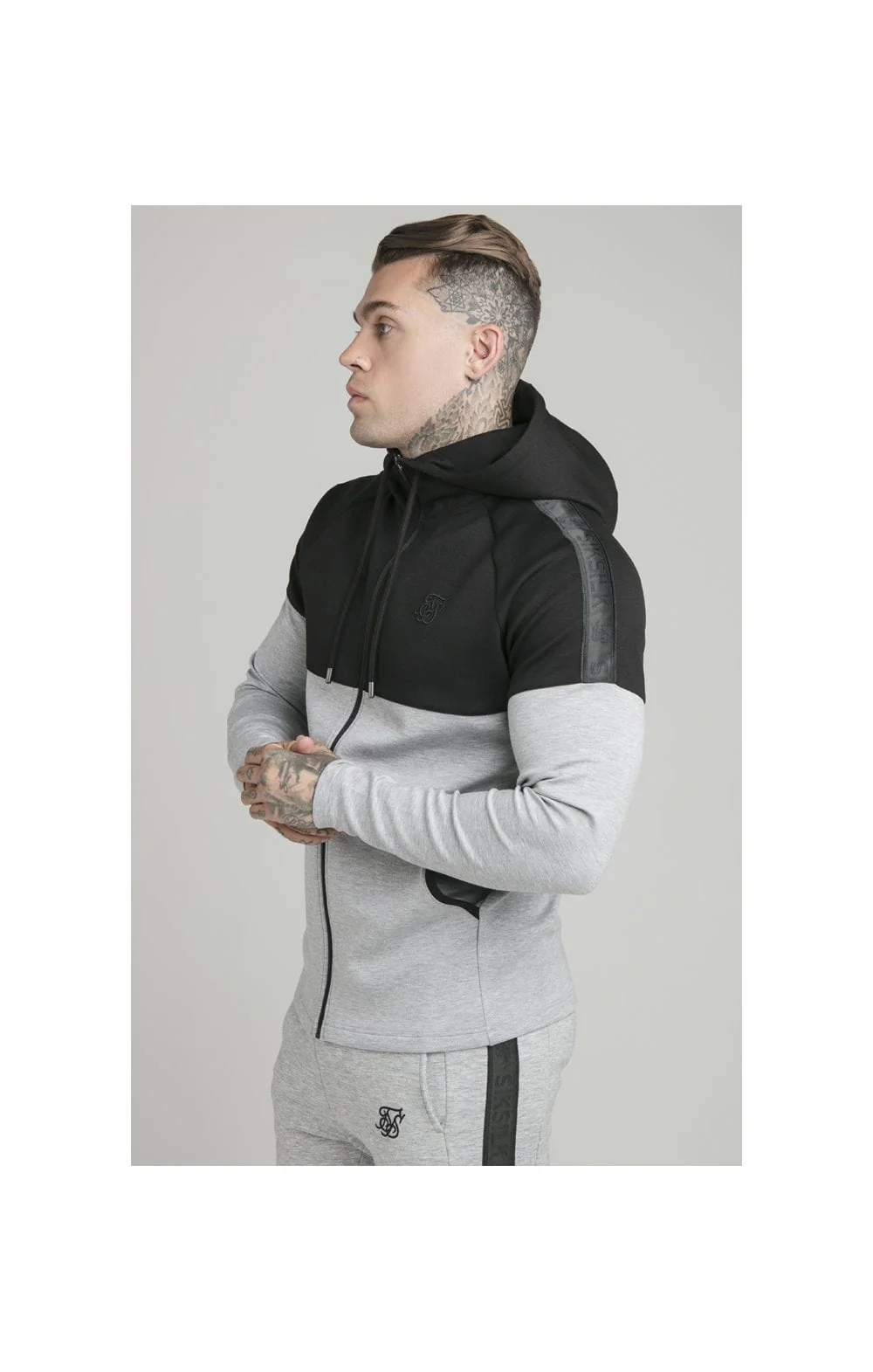 Black Motion Tape Zip Through Hoodie And Jogger Set - Image 4