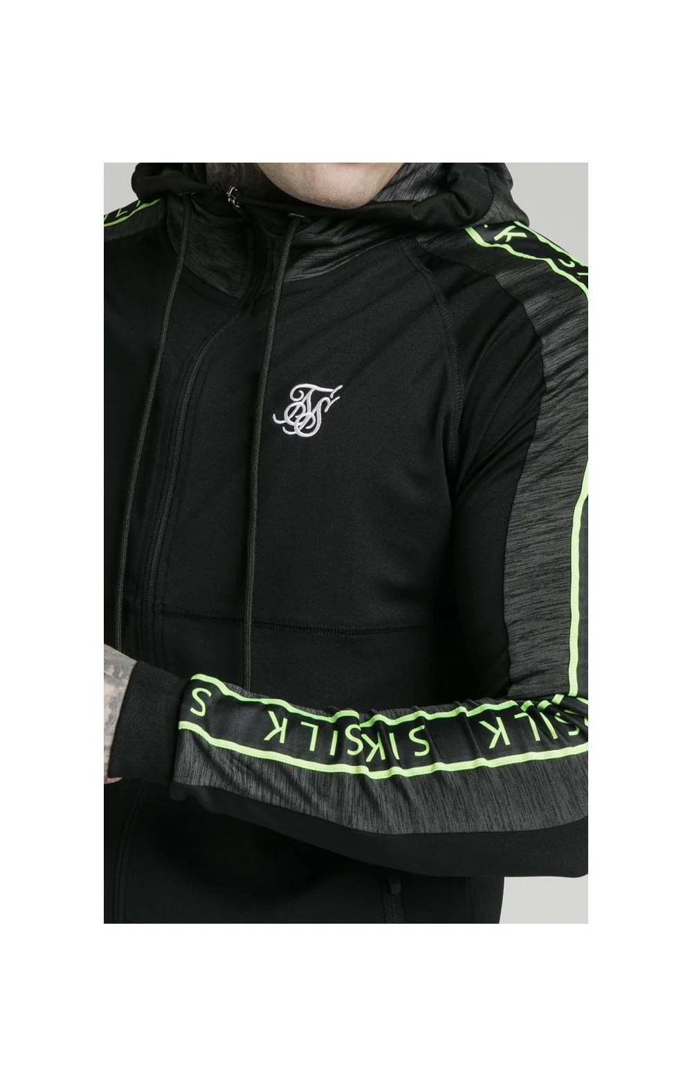 SikSilk Hyper Athlete Zip Through Hoodie - Black & Neon Fluro - Image 2