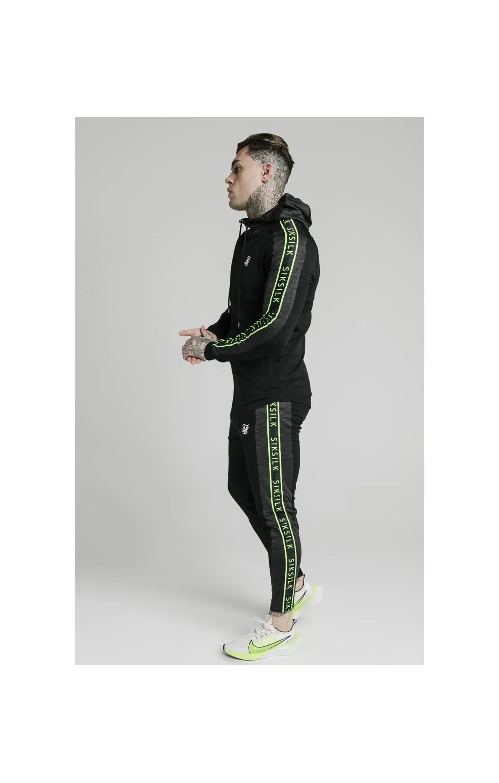 SikSilk Hyper Athlete Zip Through Hoodie - Black & Neon Fluro - Image 3