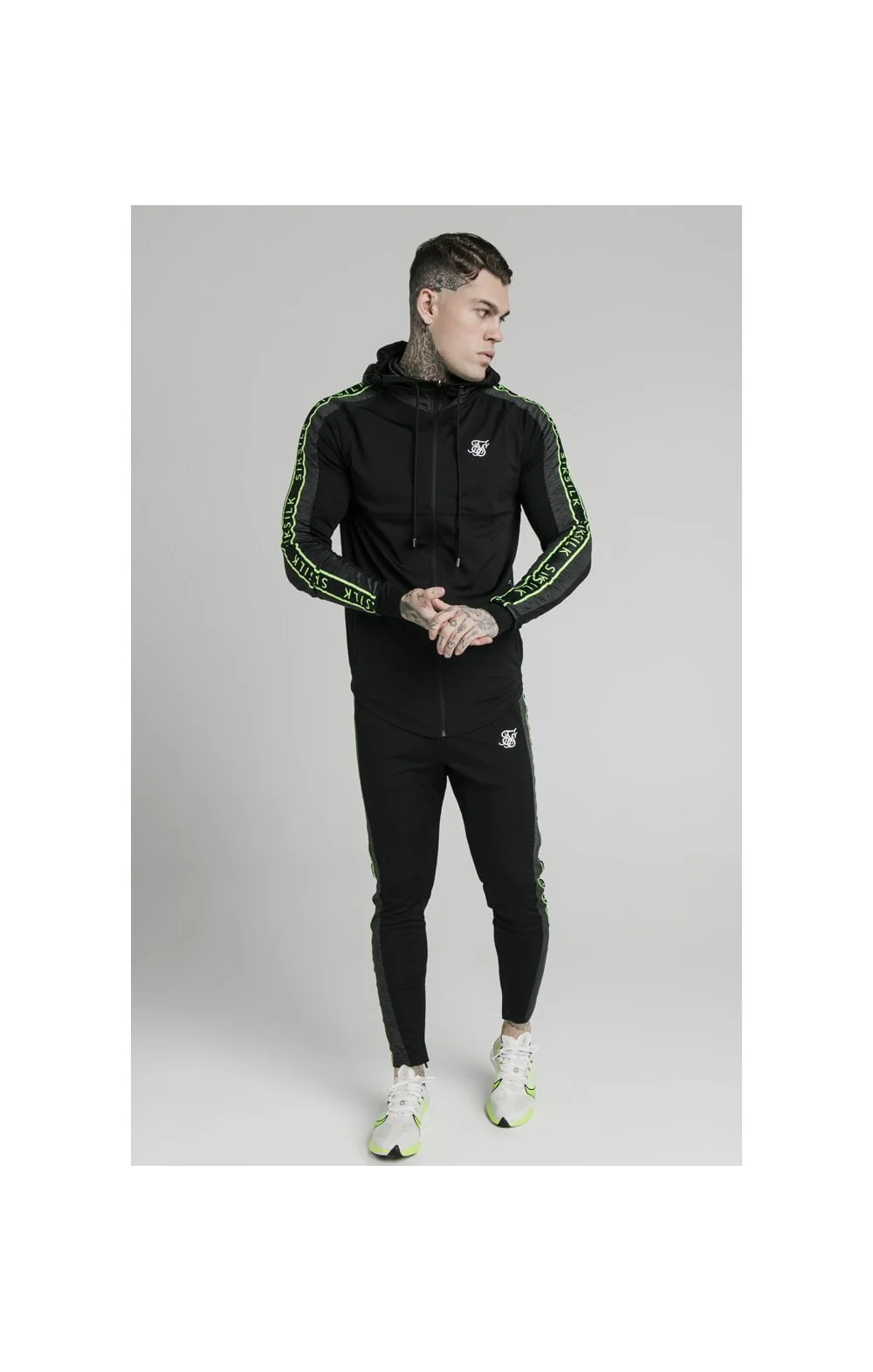 SikSilk Hyper Athlete Zip Through Hoodie - Black & Neon Fluro - Image 4