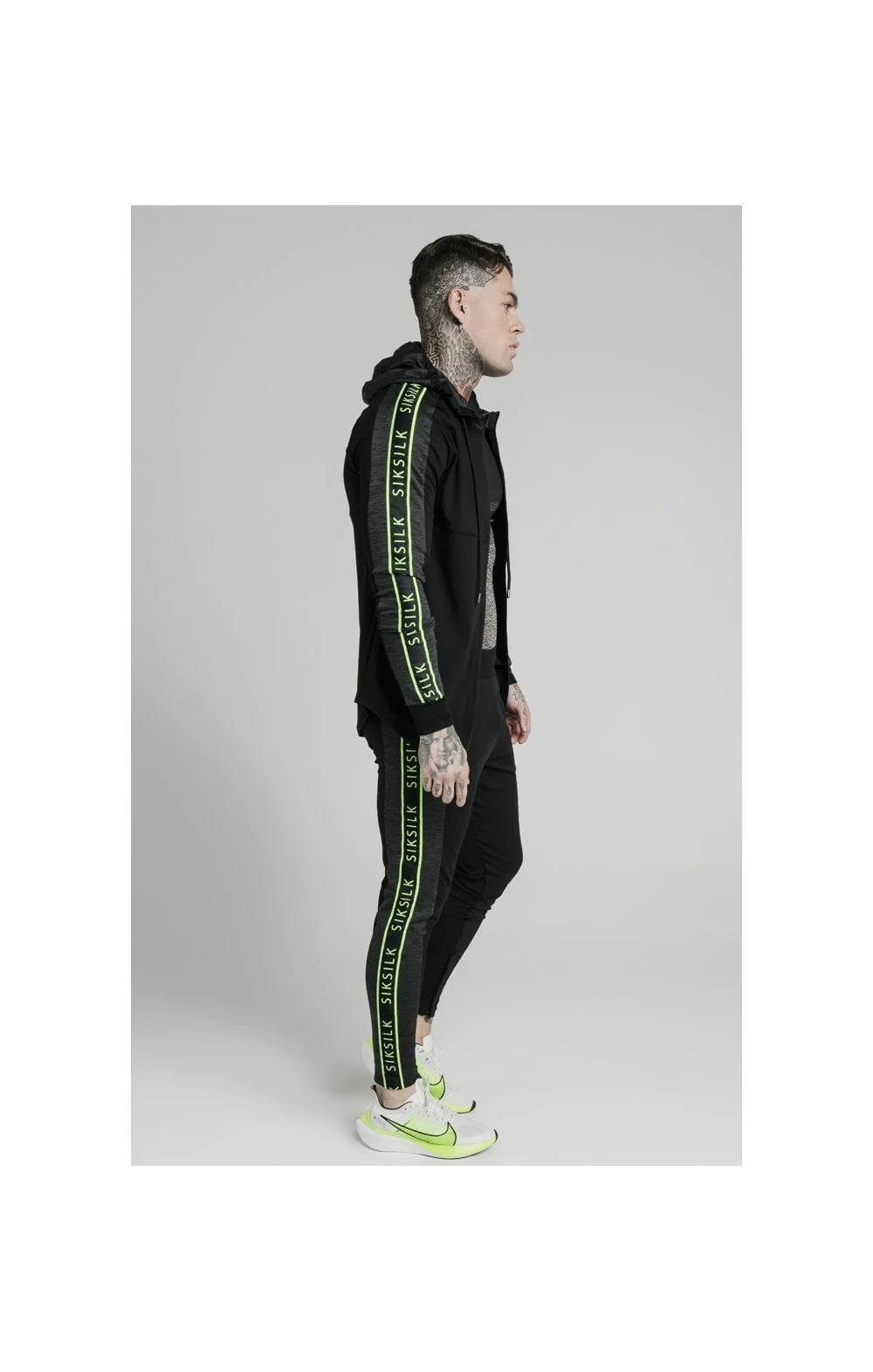 SikSilk Hyper Athlete Zip Through Hoodie - Black & Neon Fluro - Image 5