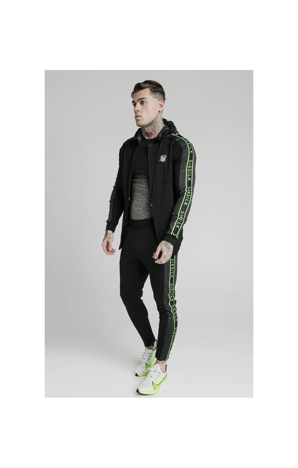 SikSilk Hyper Athlete Zip Through Hoodie - Black & Neon Fluro - Image 6