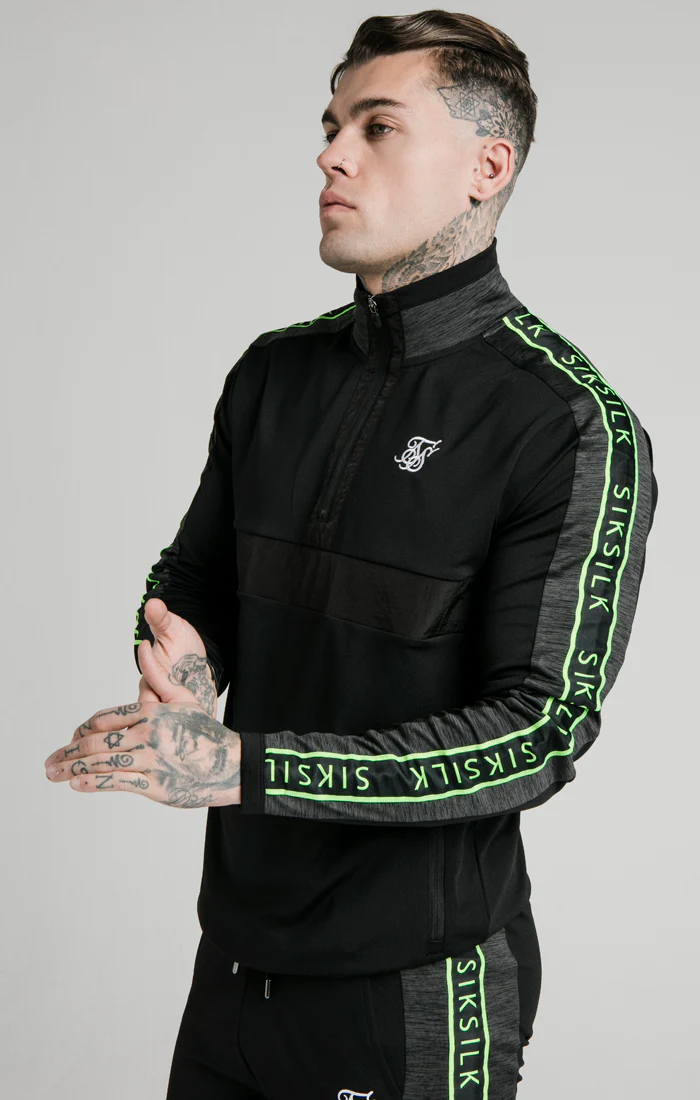 SikSilk Hyper Evo 1/4 Zip Hoodie - Black & Neon Fluro