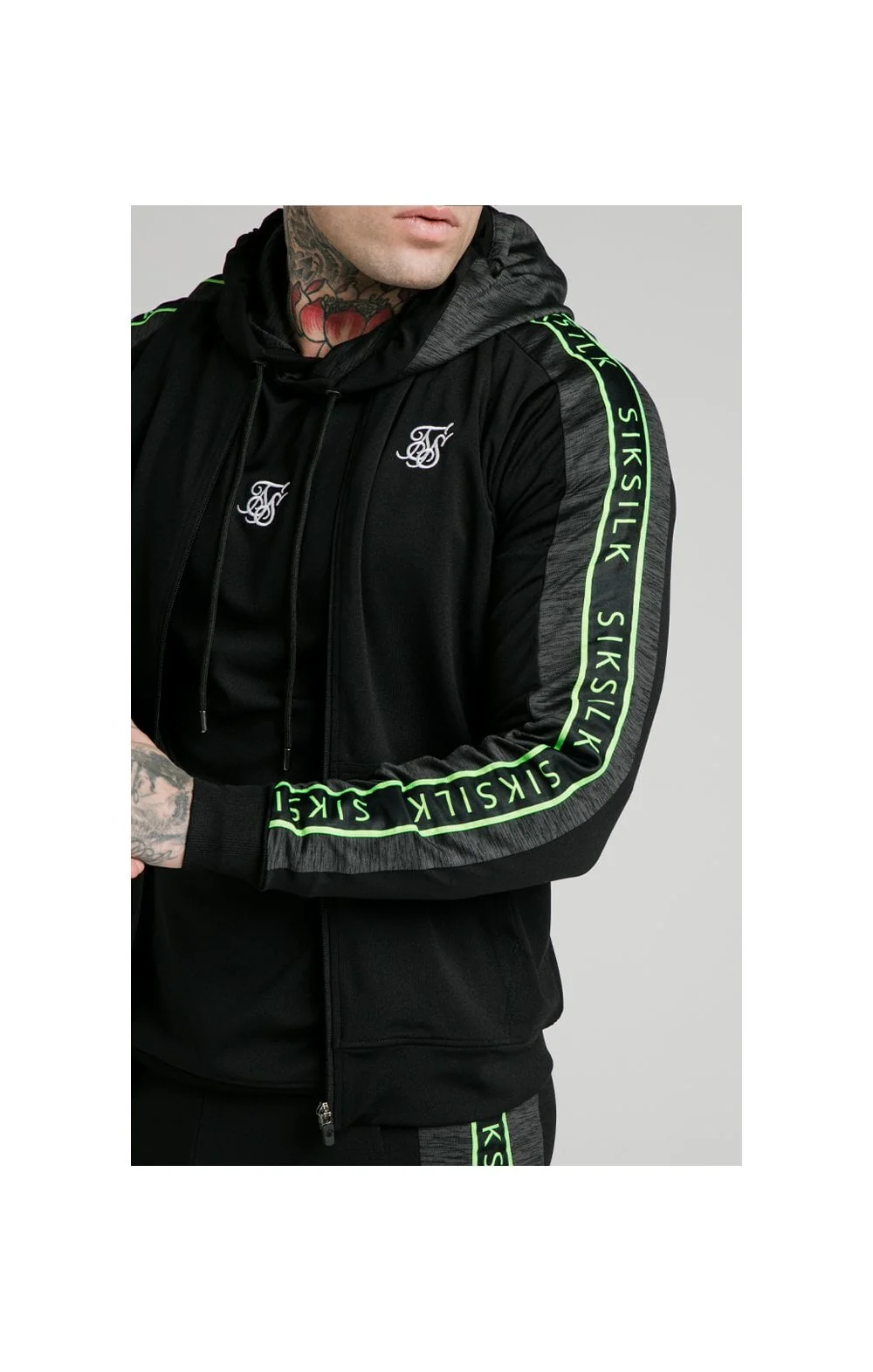 SikSilk Hyper Tape Bomber Jacket - Black & Neon Fluro - Image 2