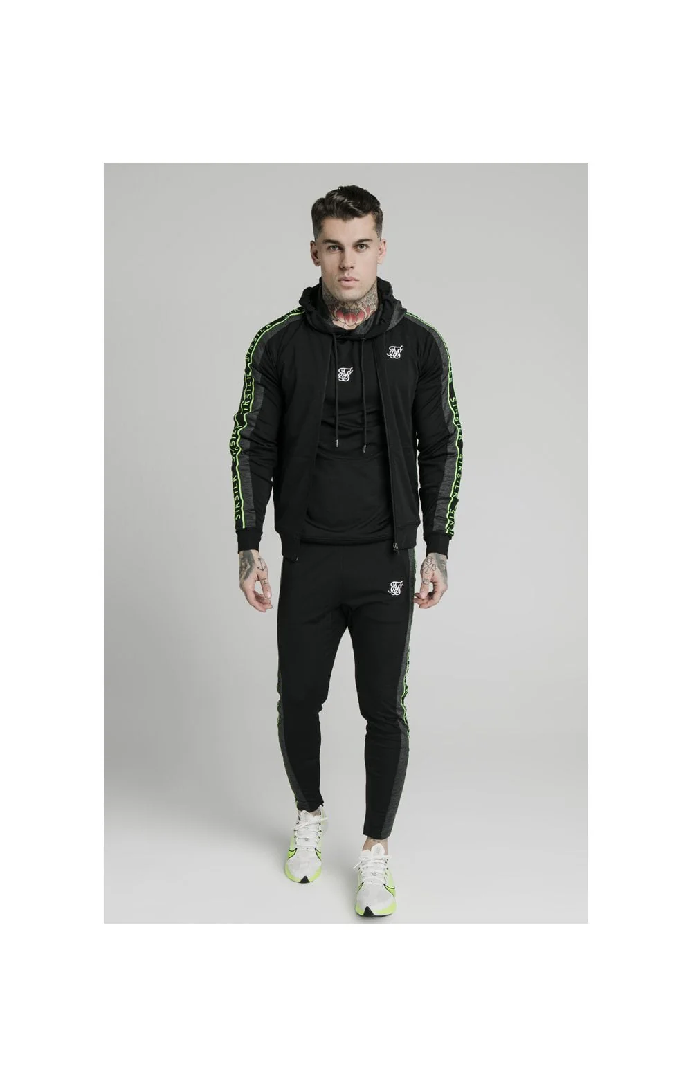 SikSilk Hyper Tape Bomber Jacket - Black & Neon Fluro - Image 3