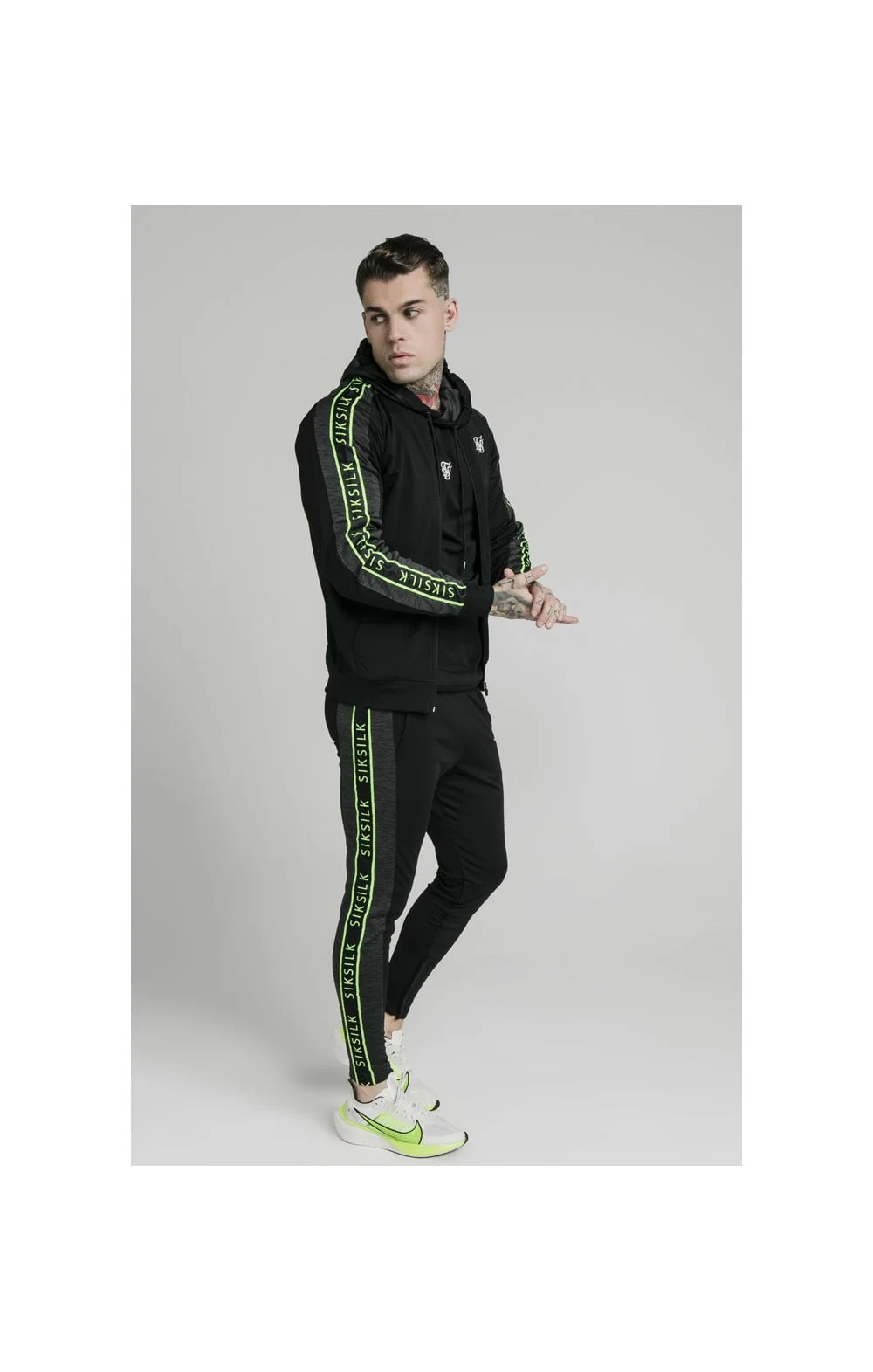SikSilk Hyper Tape Bomber Jacket - Black & Neon Fluro - Image 4