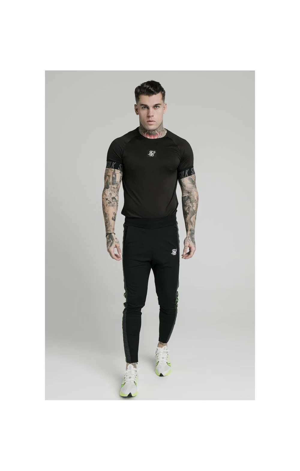 SikSilk Hyper Tape Track Pants - Black & Neon Fluro - Image 2