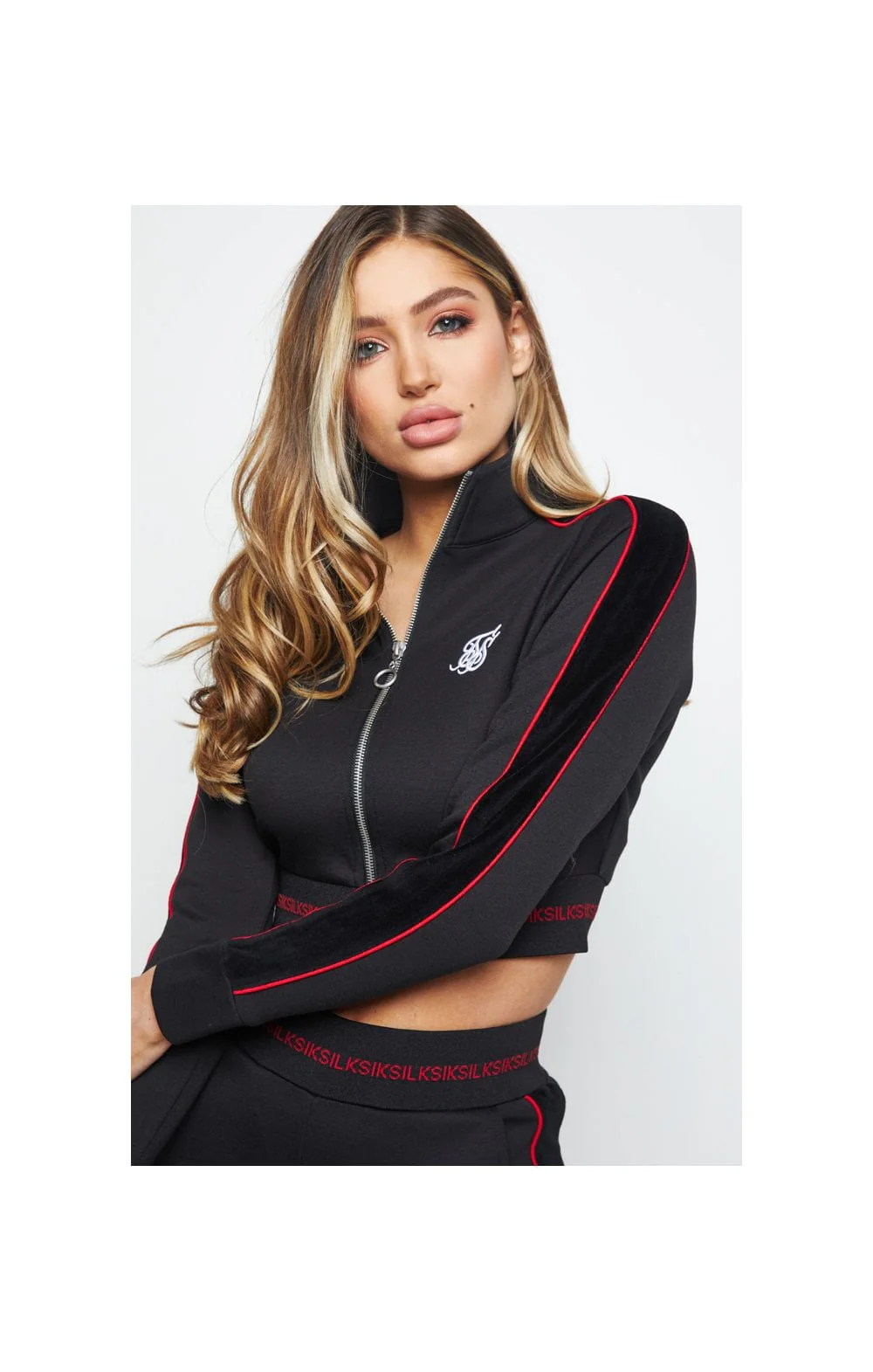 SikSilk Imperial Cropped Track Top - Black - Image 2