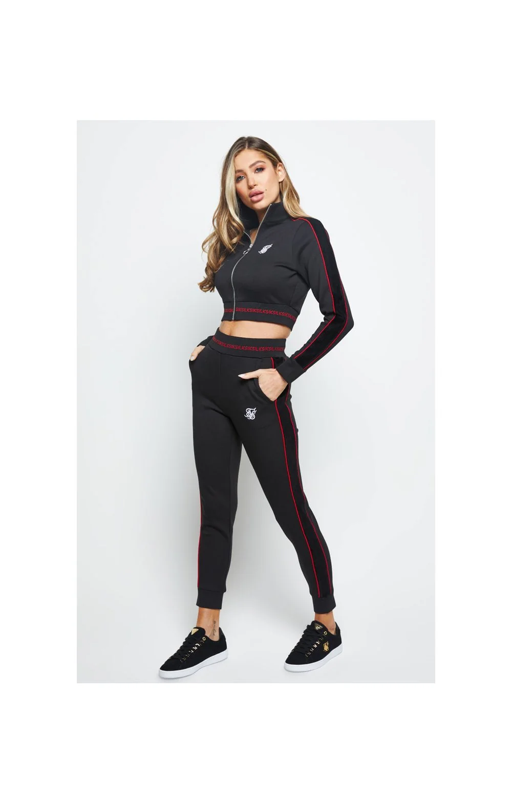 SikSilk Imperial Cropped Track Top - Black - Image 5