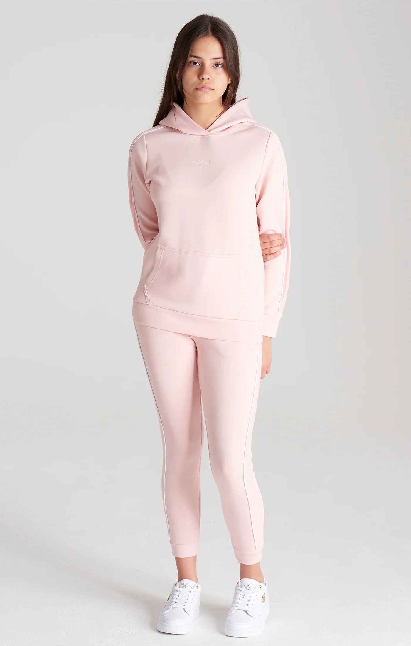 Girls Pink Velour Taped Hoodie - Image 3