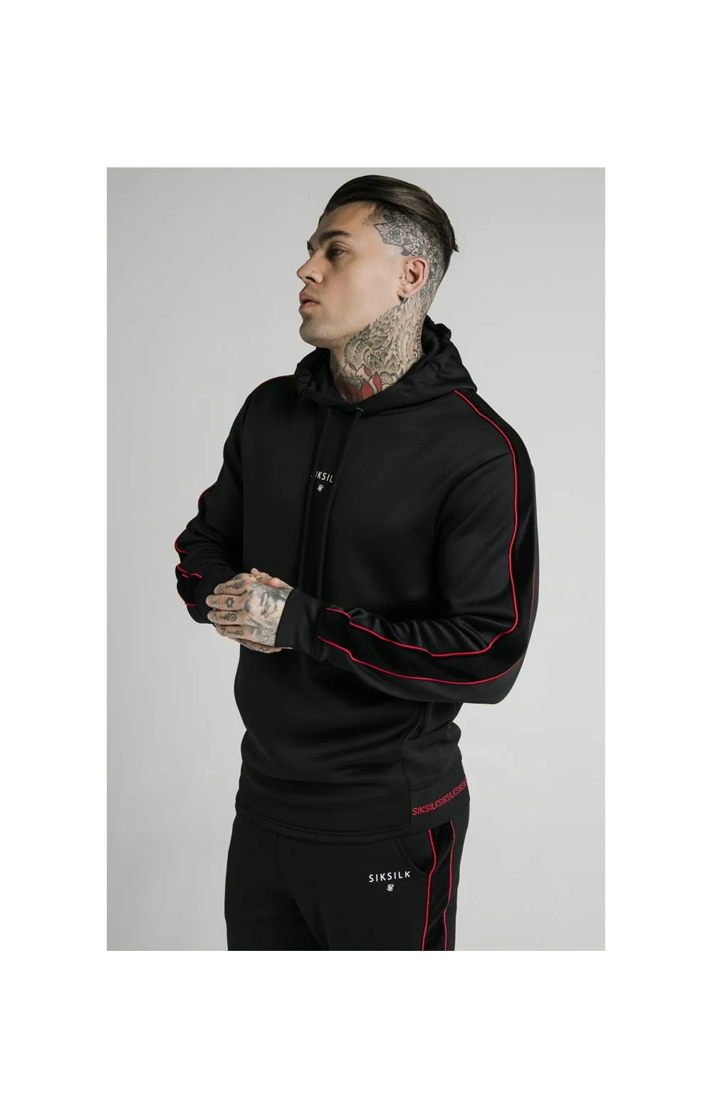 SikSilk Imperial Quarter Zip Hoodie - Black & Red