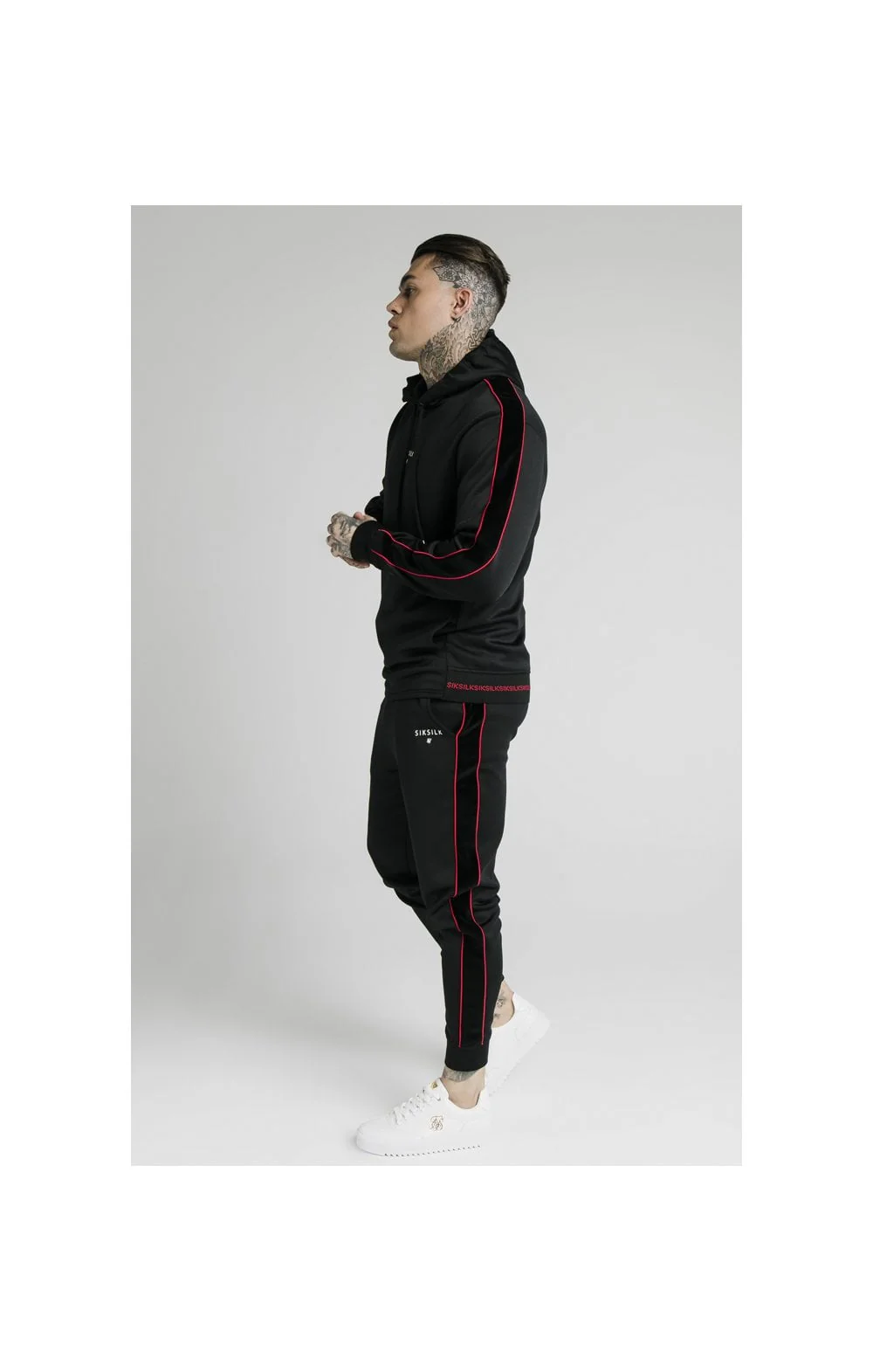 SikSilk Imperial Quarter Zip Hoodie - Black & Red - Image 6