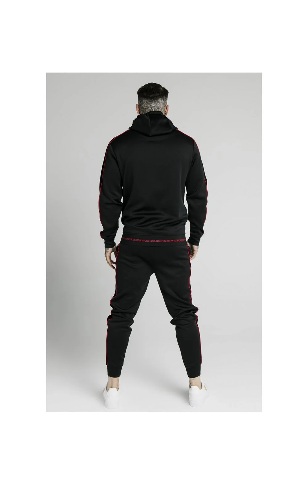 SikSilk Imperial Quarter Zip Hoodie - Black & Red - Image 8