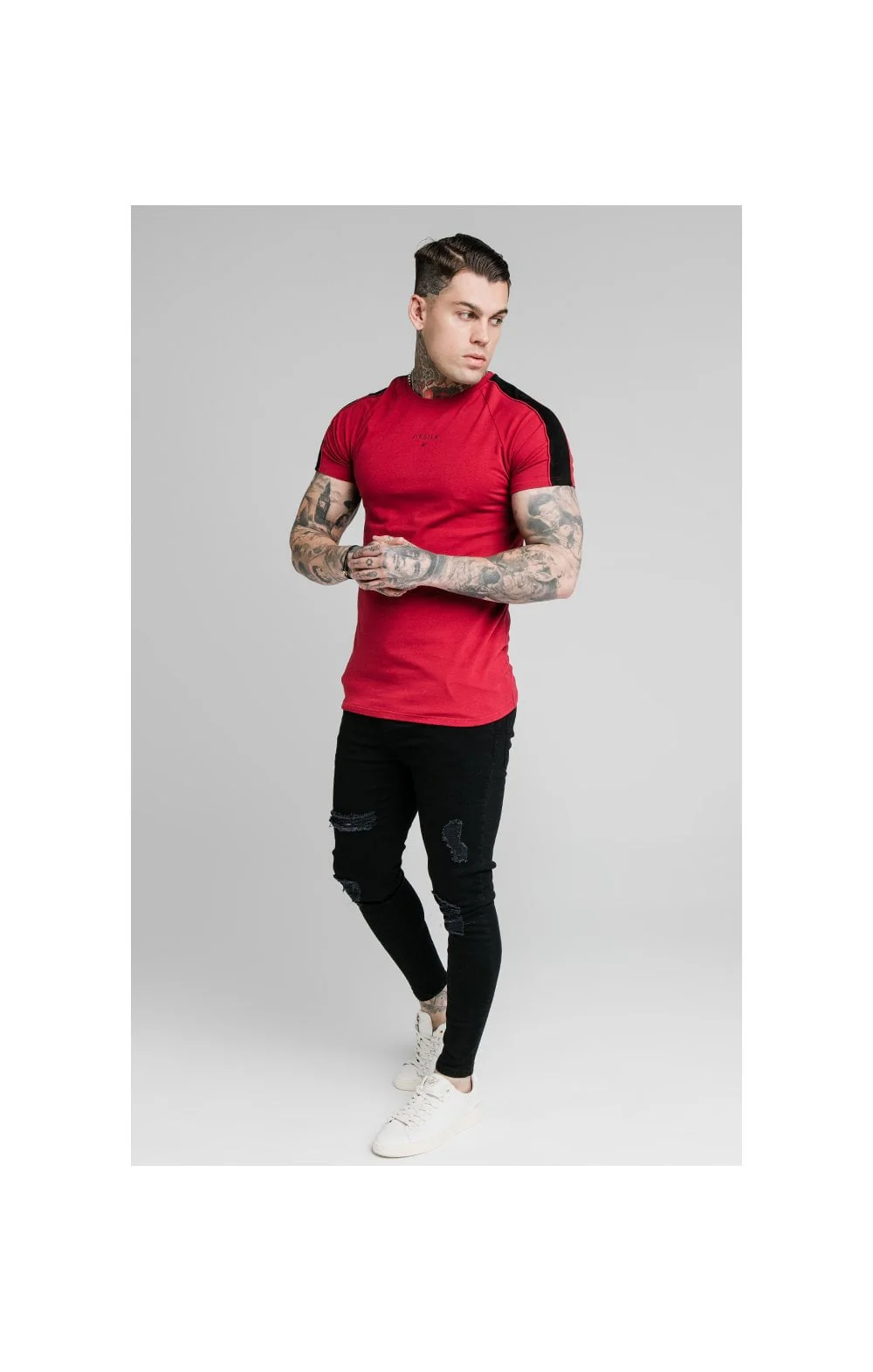 SikSilk Imperial Raglan Gym Tee - Dark Red - Image 5