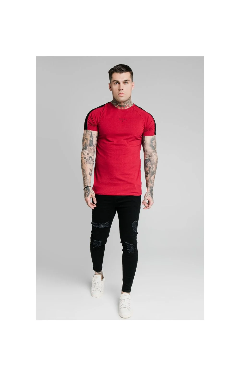 SikSilk Imperial Raglan Gym Tee - Dark Red - Image 6