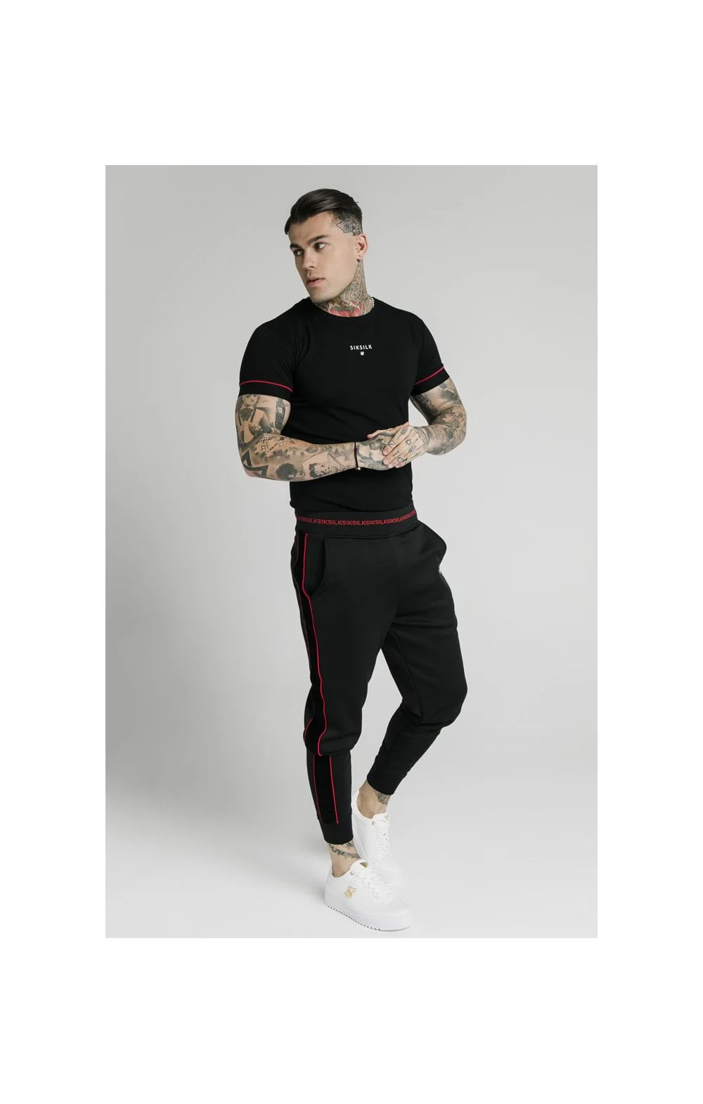 SikSilk Imperial Straight Tech Tee - Black & Red - Image 4