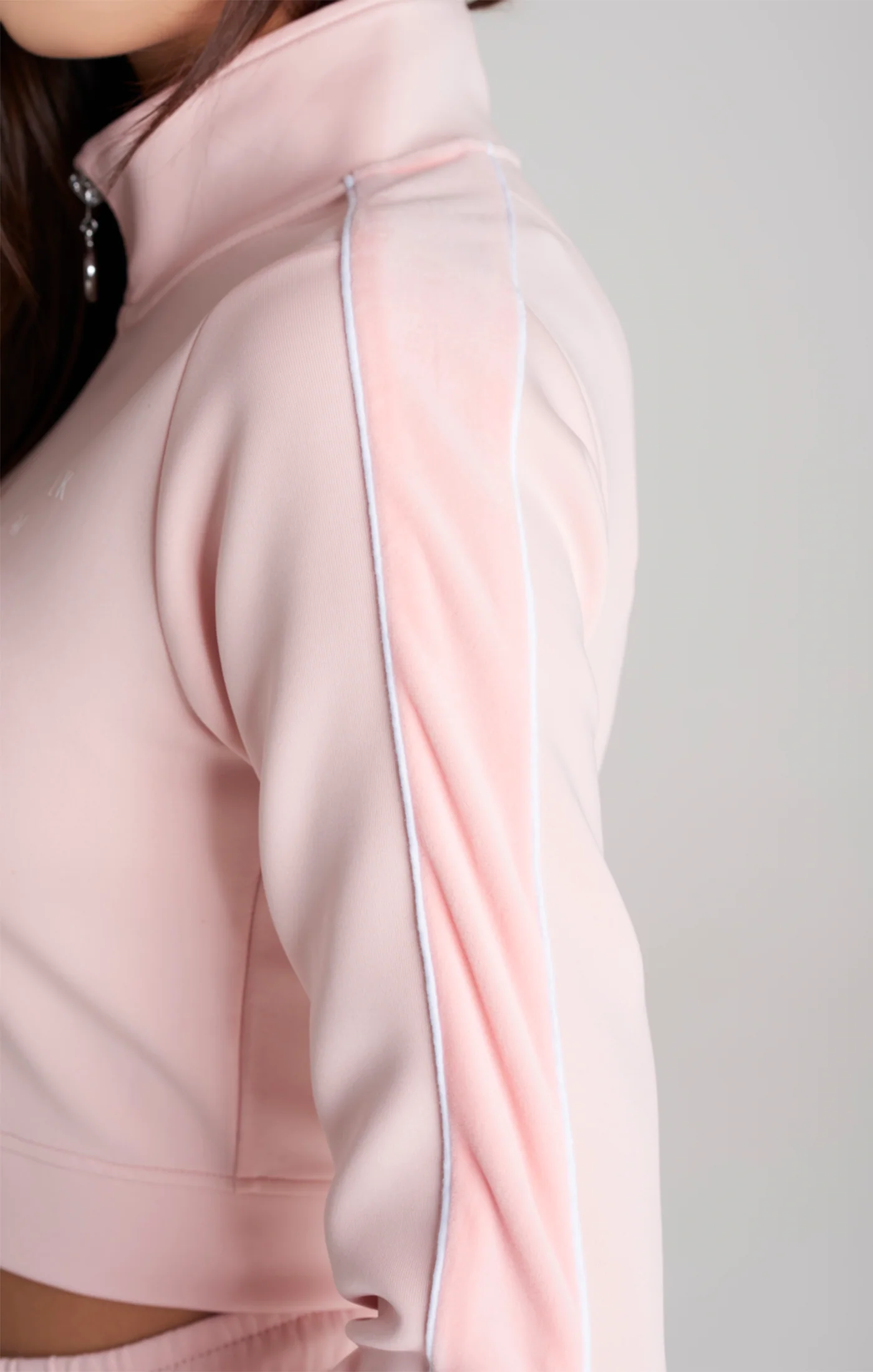 Girls Pink Velour Taped Track Jacket - Image 2
