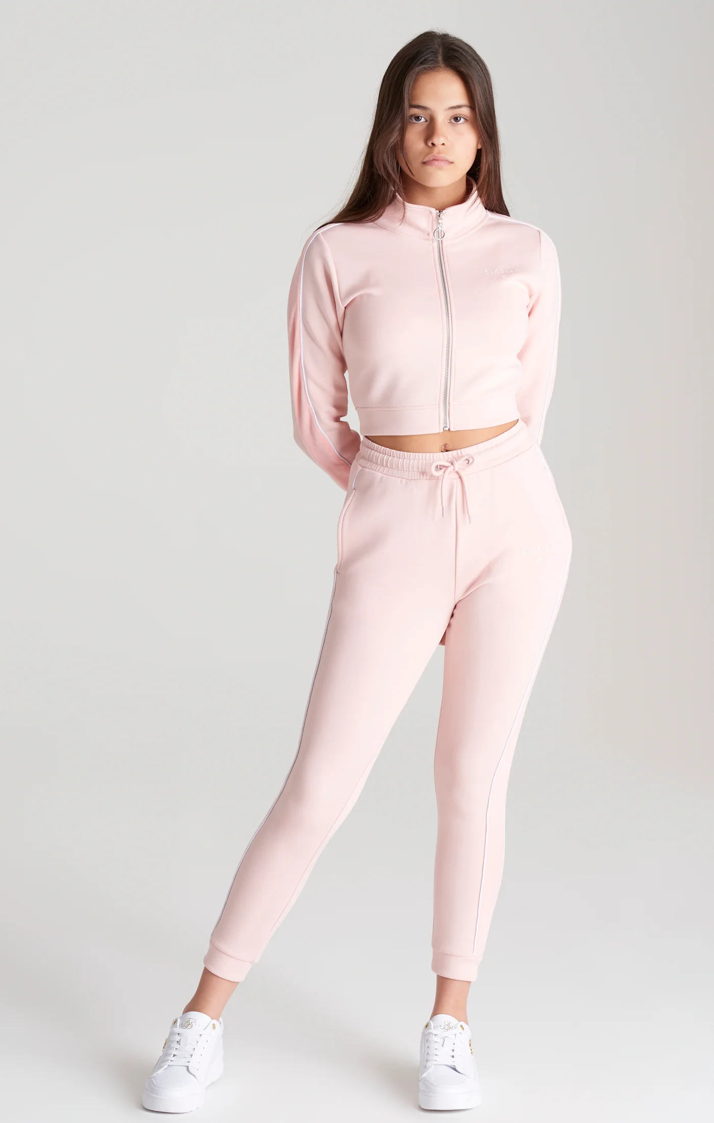 Girls Pink Velour Taped Track Jacket - Image 3