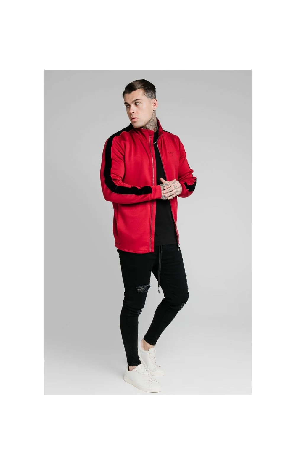 SikSilk Imperial Zip Through Hoodie - Dark Red - Image 4