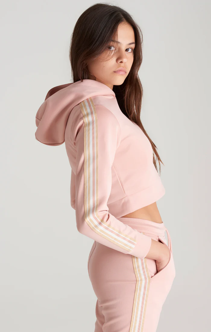 Girls Pink Taped Cropped Hoodie - Image 2