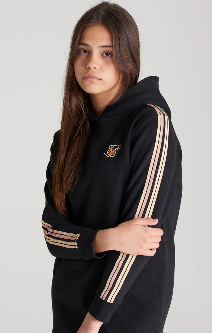 Girls Black Taped Hoodie Dress - Image 4