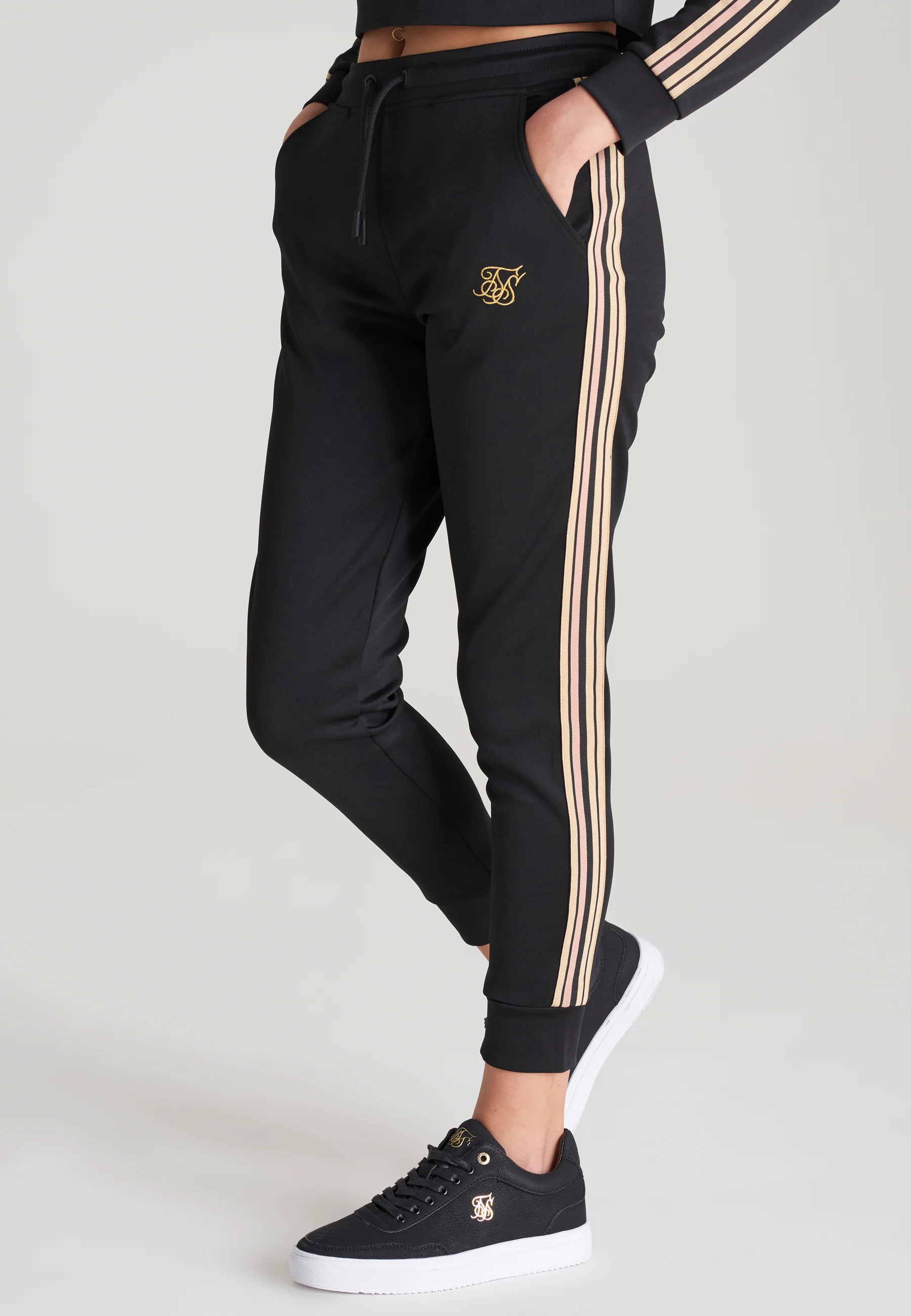 Girls Black Taped Track Pant